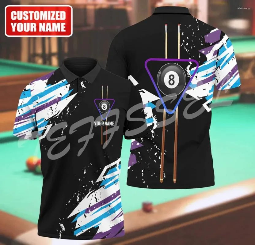 Herren Polos Benutzerdefinierter Name Sport Billard Ball Spieler Tattoo 3DPrint Sommer Vintage Harajuku Poloshirts Streetwear Kurzarm T-Shirts 10