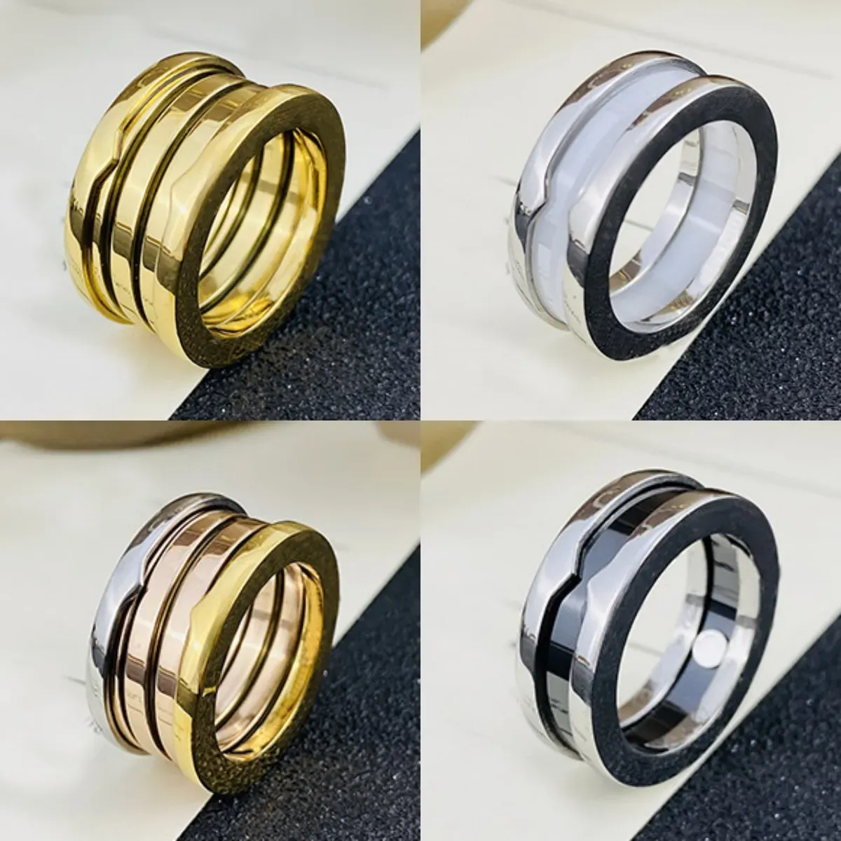 Designer Rings Rings Brand Cerâmica Anel Branco Jóias Preto Prata Gold Never Fade Band Rings Jóias Acessórios Premium Classic Exclusivo com carimbo em relevo