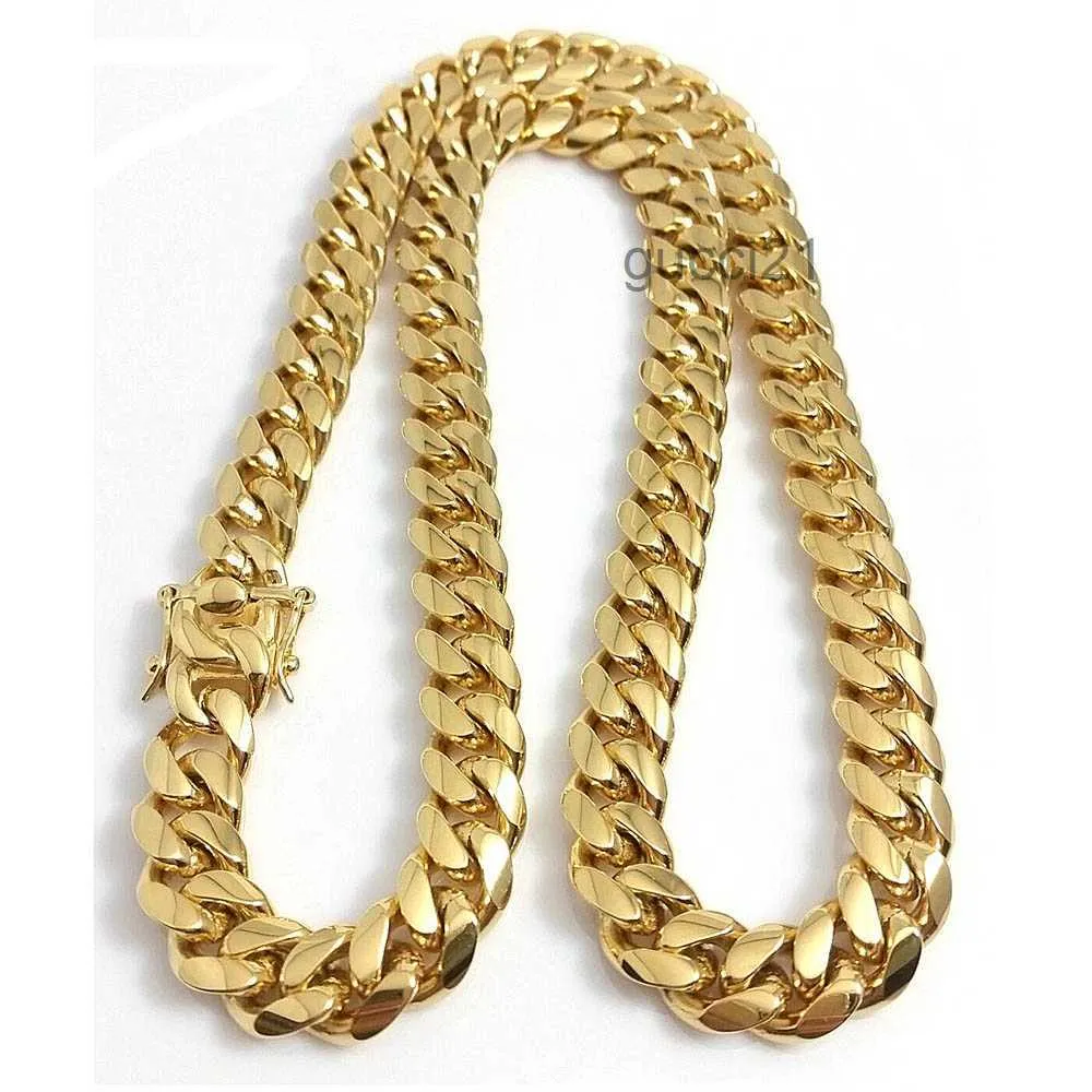 18k Gold Miami Cuban Link Chain Necklace Men Hip Hop Stainless Steel Jewelry Necklaces AZWX