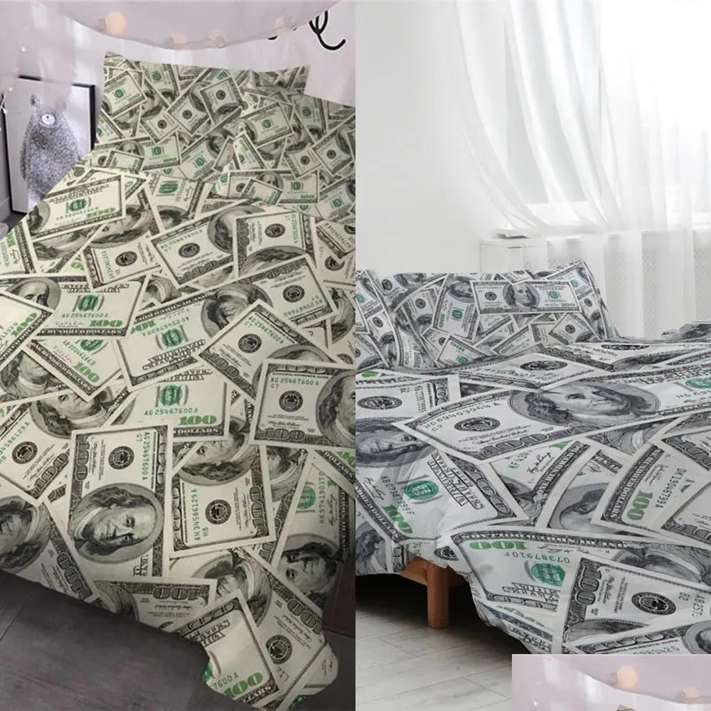 Ensembles de literie Blessliving 3D Ensemble moderne Dollar Motif imprimé Couette Er Vivid Couette 3 pièces Motif d'argent Lit Dropship Drop Delive Dhigu