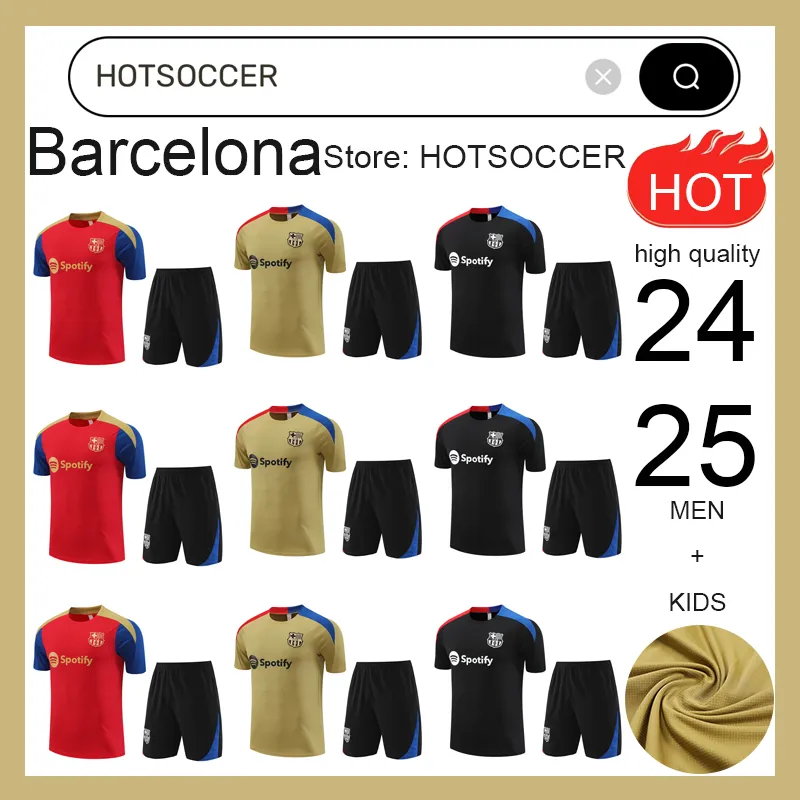 24 25 바르셀로나스 트랙 슈트 축구 유니폼 바르카 트레이닝 슈트 2024 2025 바르셀로나 짧은 슬리브 슈트 트랙 슈트 남자 아이들
