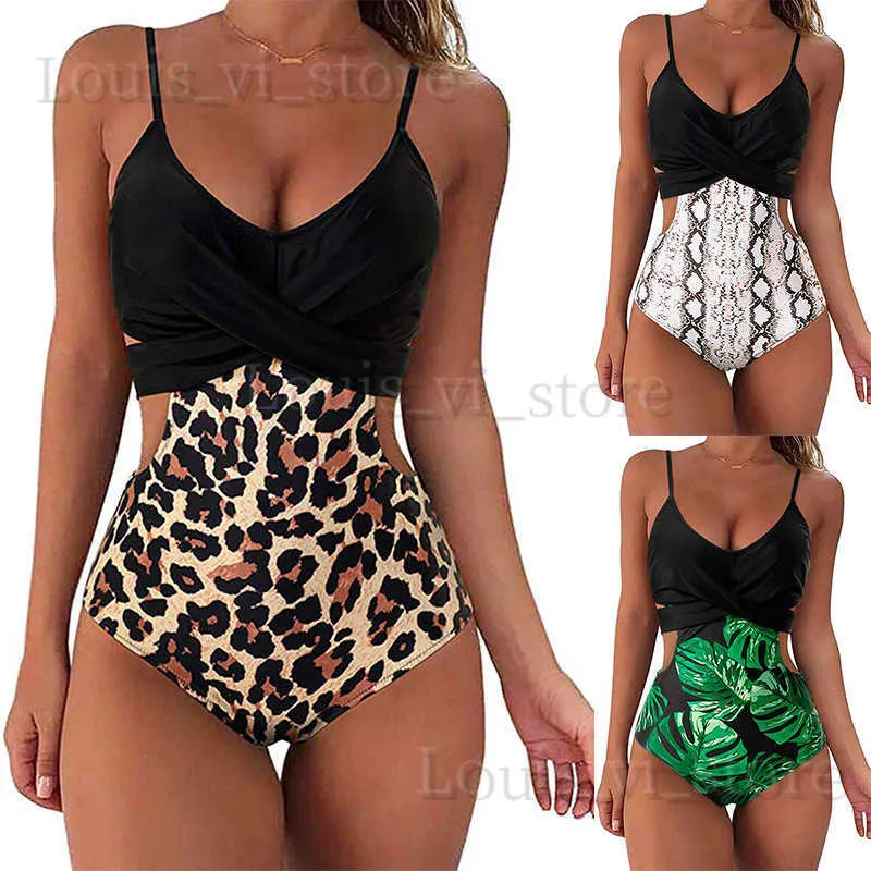 Women's Swimwear 2022 one piece swimsuit cross leopard print sexy backless swimsuit snake skin T240222