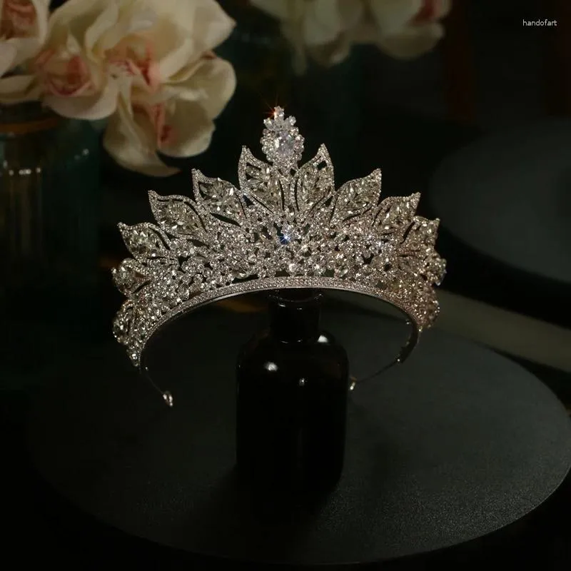 Hårklämmor Himstory European Big Cubic Zirconia Wedding Princess Crowns Tiaras Women Pageant Quinceanera Diaadem smycken Tillbehör