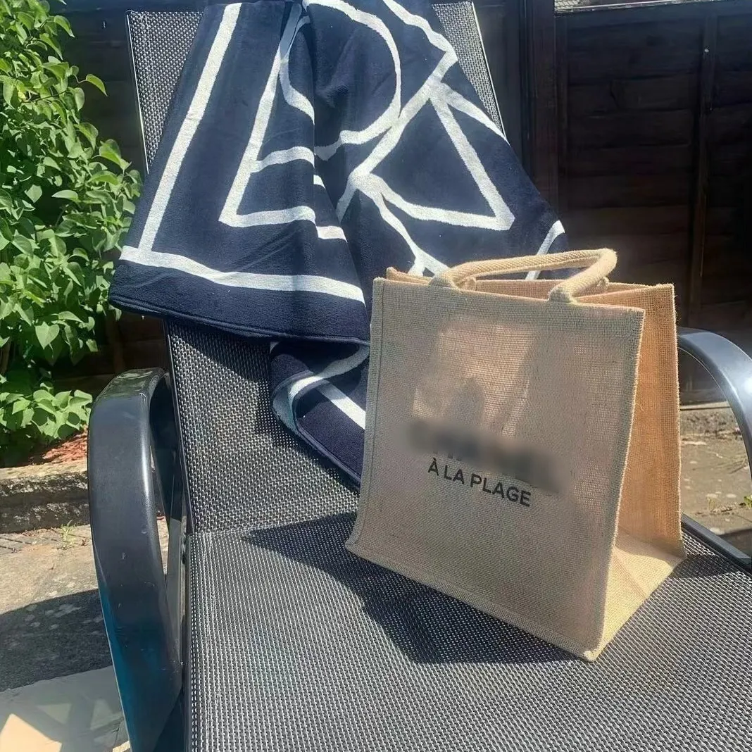 女性デザイナーショッピングバッグレターパターンバンド展示VIPギフト大容量亜麻植物布地防水トートバッグビーチバッグショッピングバッグ
