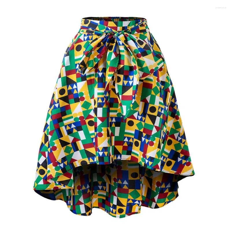 Ethnic Clothing Traditional African For Women 2024 Fashion Anakra Print Sewing Lace Up Irregular Skirt High Waist Belt Ladies
