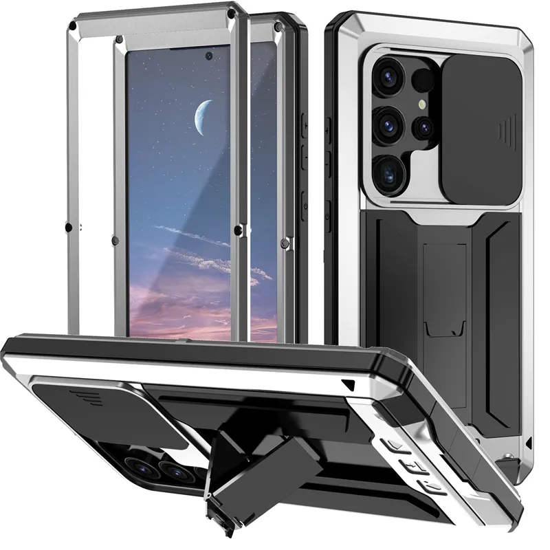 Coque de téléphone de sport en alliage d'aluminium pour iPhone 15 14 13 Pro Max Samsung Galaxy S23 S22 S24, coque de protection ultra complète avec béquille en métal prenant en charge le chargement sans fil