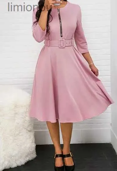 Urban Sexy Dresses Elegant Womens Dress Summer 2023 New Waist Zipper Mid-Length Sleeve Dress Womens Office Dress Formal Dress with Belt 240223