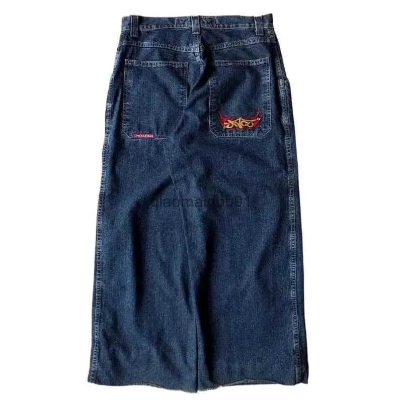 Męskie dżinsy amerykańskie popularne vintage jnco wzór haftowane dżinsy men street Hip Hop swobodny mopping szerokich spodni pary luźne spusty 2402