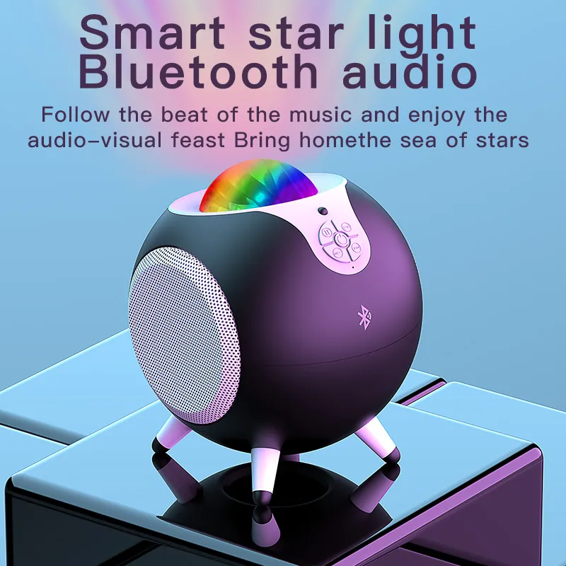 휴대용 Bluetooth 스피커 RGB Star Projection Night Light Bluetooth 연결 원격 제어 조작 LED 조명은 낭만적 인 앰비언트 조명에서 시간을 정할 수 있습니다.