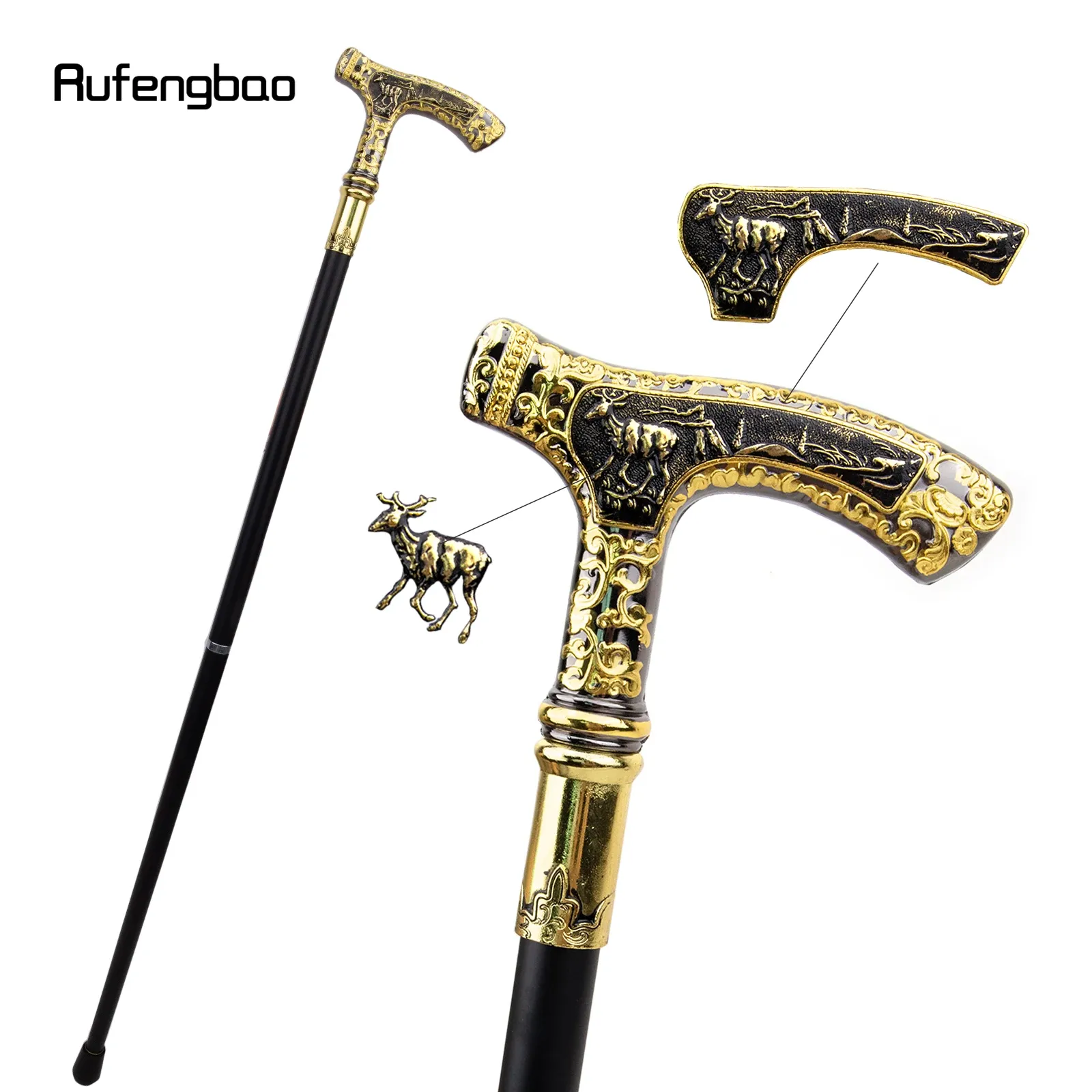 Fashionable Cosplay Cane: 90cm Long, Gold, Black, Animal Inspired With Knob  And Crosser From Rufengbao, $12.07