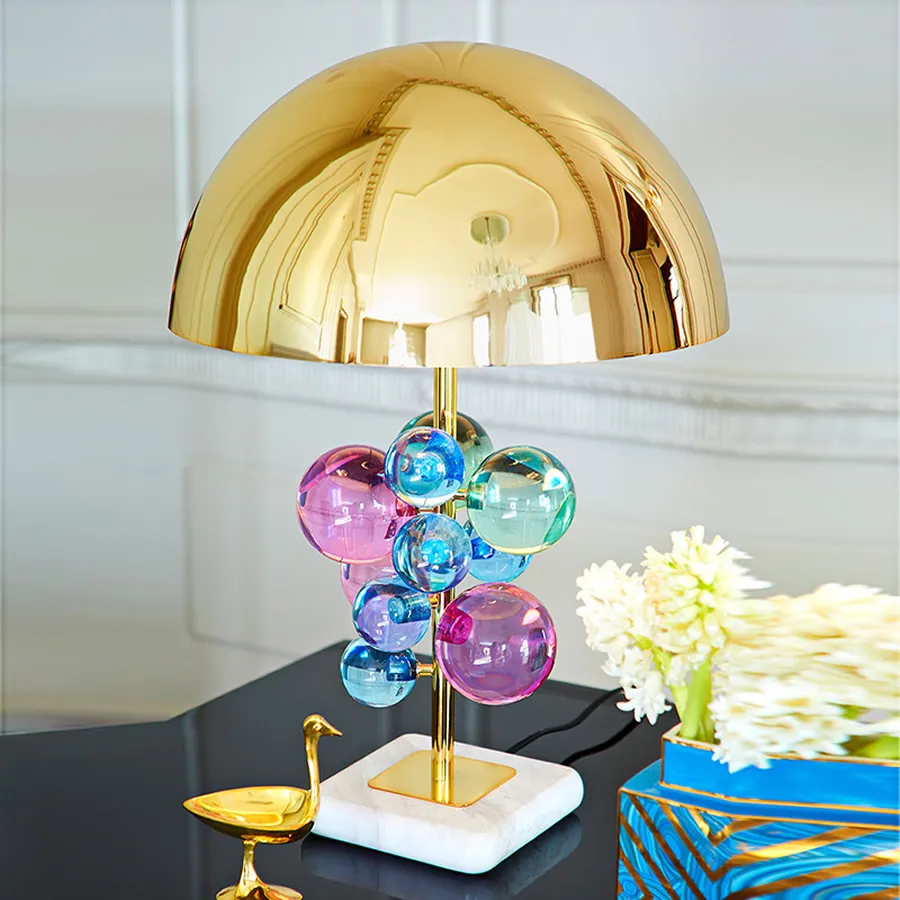 Boule de cristal colorée lampe de bureau lampe de Table chevet veilleuse or abat-jour nordique moderne salon salle à manger Table déco lampe