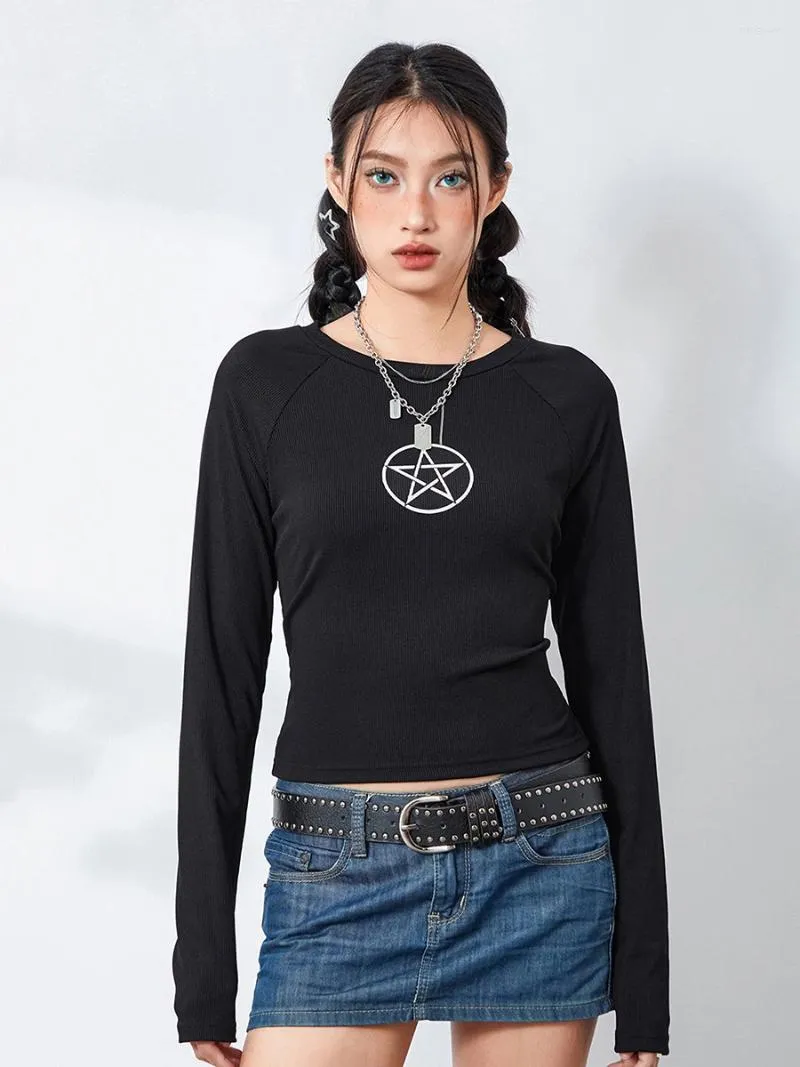 Dames T-shirts Mode Dames T-shirts met ronde hals Basic Lange mouw Sterrenprint Slim fit Tops Gothic Herfst S M L