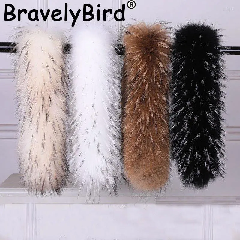 Scarves Real Raccoon Fur Collar For Women High Quality Luxury Natural 75cm 12.5cm Men Jackets Decor Wraps Shawl DIY