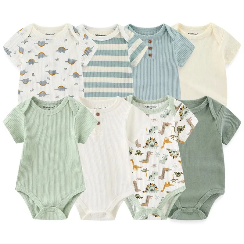 4 peças nascido bodysuit impressão algodão bebê menino roupas de manga curta macacão menina dos desenhos animados 012m bebes 240220