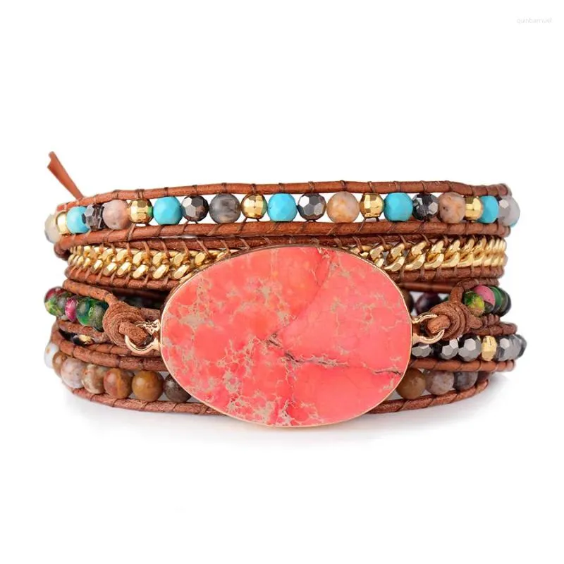 Link Bracelets Excellent 5X Beads Femme Natural Stones Crystal Drusy Leather Wrap Women Bracelet Wholesale Gifts Aliexprees