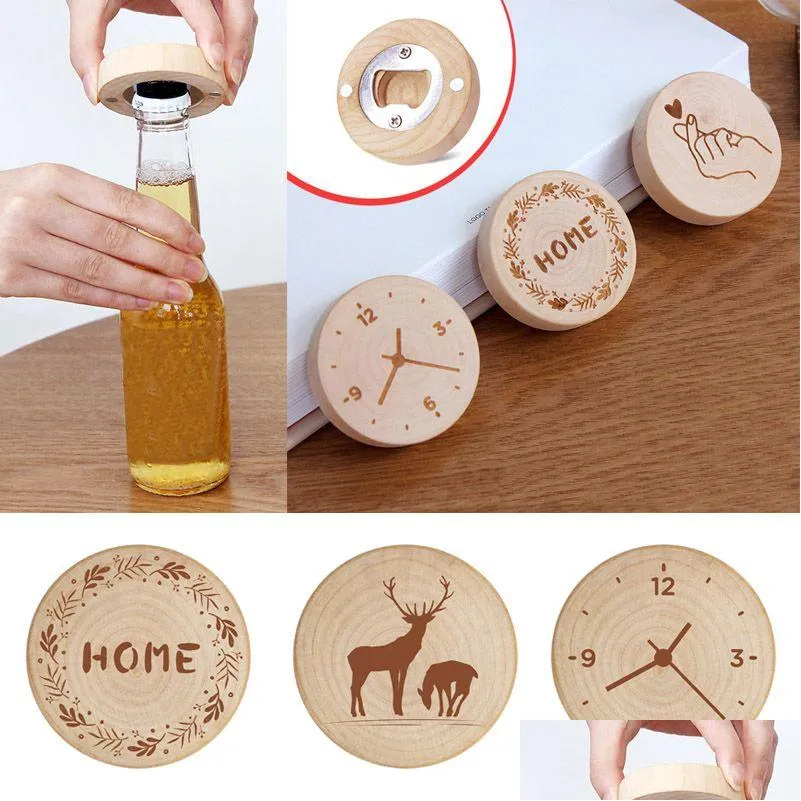 Openers Creative Log Screwdriver Bottle Opener Wooden Magnetic Refrigerator Magnet Personalized Mes Sticker 7 Styles Drop Delivery H Dh9Qi