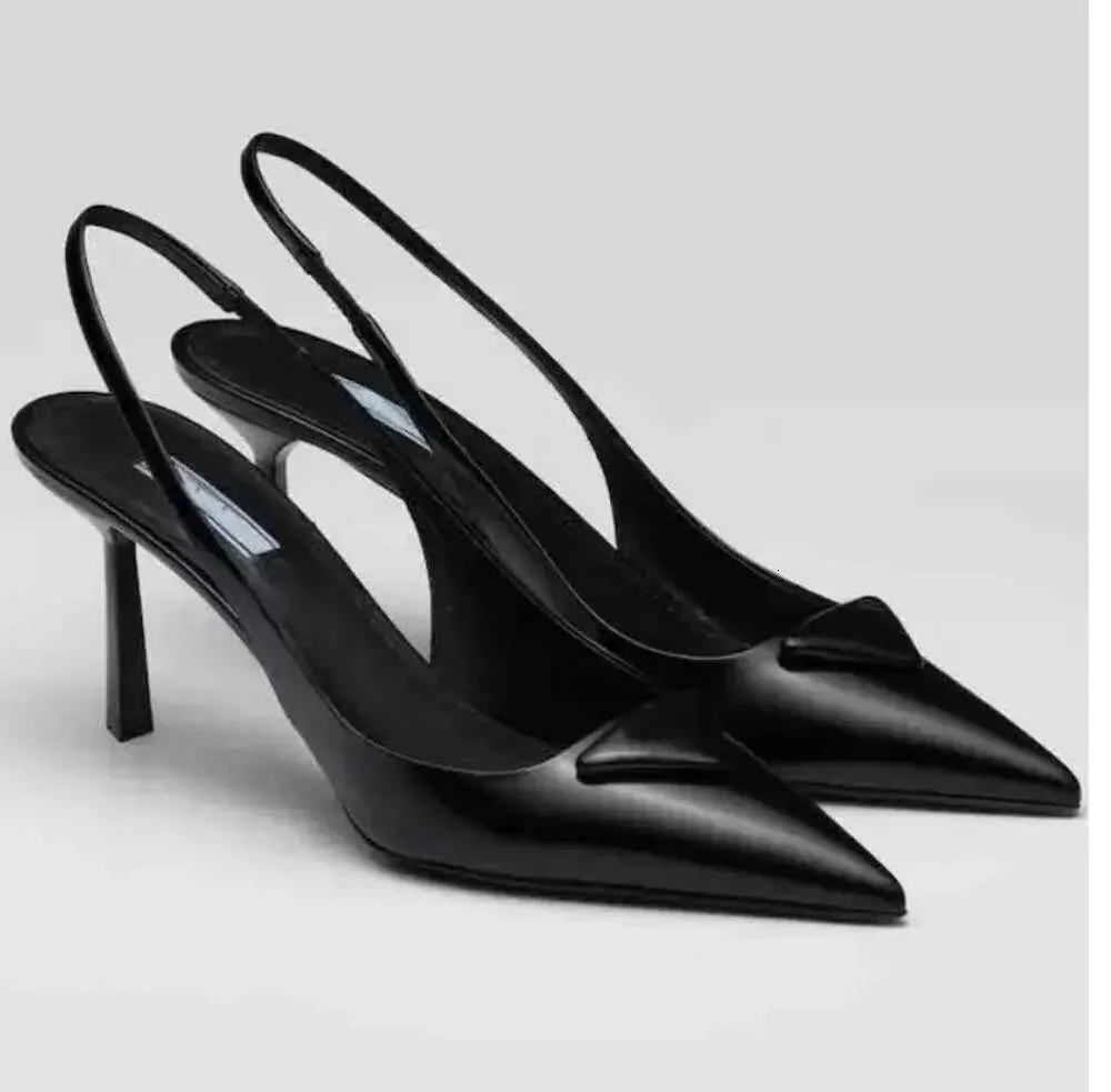 Sukienka buty eleganckie letnie trójkąt szczotkowane skórzane sandały buty dla kobiet pompki slingback luksusowe obuwie kobiety wysokie obcasy impreza ślub89