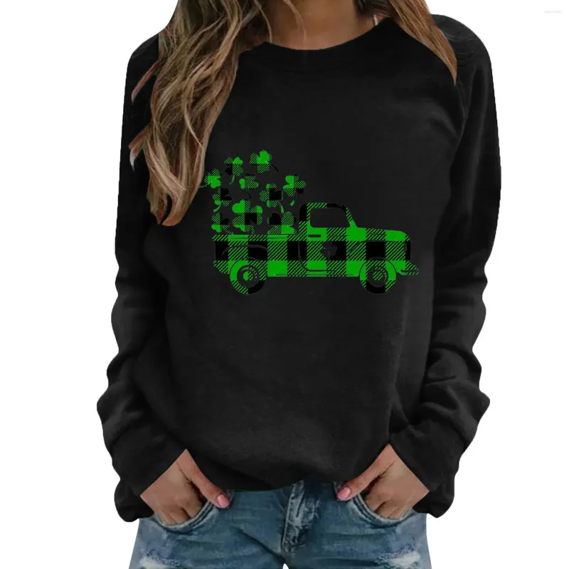 Dameshoodies Schattig bedrukt losse mouw ronde bovenkant sweatshirt hals T-shirt casual comfortabel lang effen met zakken