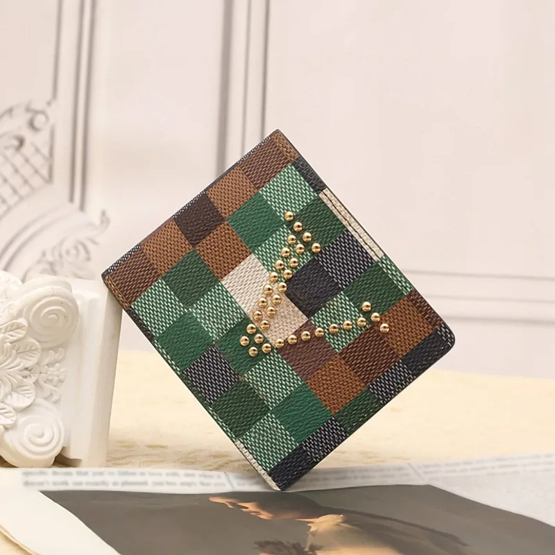 Luxury Mens wallet 2024 new gold willow nail camouflage Designer purse canvas plaid short wallet Card Holder wallets 5A Genuine leather Bag with original box