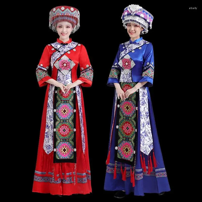 Etnik Giyim Tujia Kostüm Kadın Xiangxi Azınlık Yetişkin Enshi Xlanancap Sahne Performans Dans Takımı