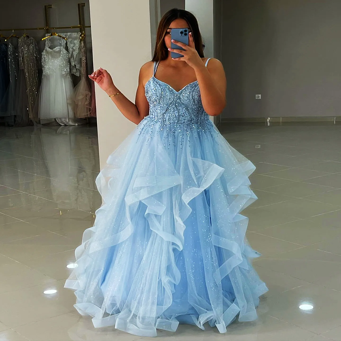 Strapless Light Blue Engagement Dress Sky Blue Blue Beaded Gown
