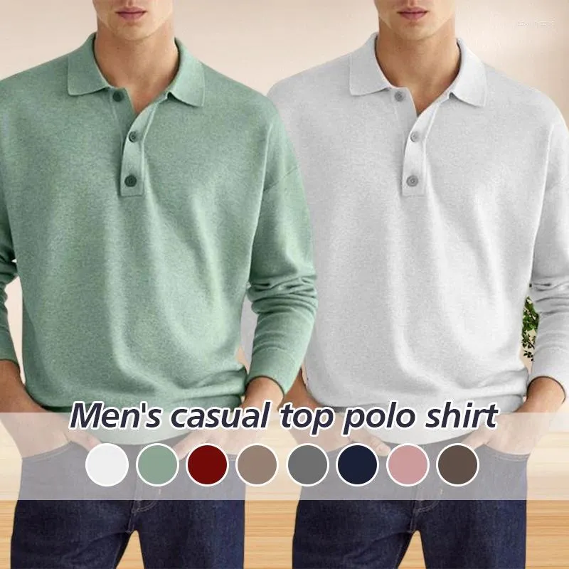 Polos pour hommes à la mode Polo à manches longues classique coupe ajustée dessus de couleur unie pour un usage quotidien mode décontractée