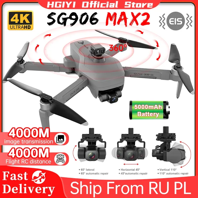 Drony HGIYI SG906 MAX2 5000MAH DRONE GPS 4K Profesjonalny aparat z 3Axis Gimbal 360 Unikanie przeszkód 906 Max bezszczotkowe quadkopter