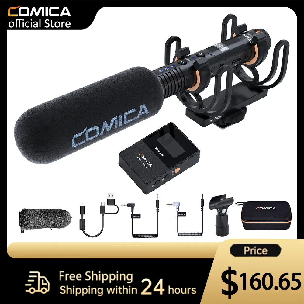 Écouteurs Comica Cvmvm30 2.4g Microphone sans fil, microphone canon super cardioïde avec support anti-choc pour appareil photo reflex numérique/smartphone/pc