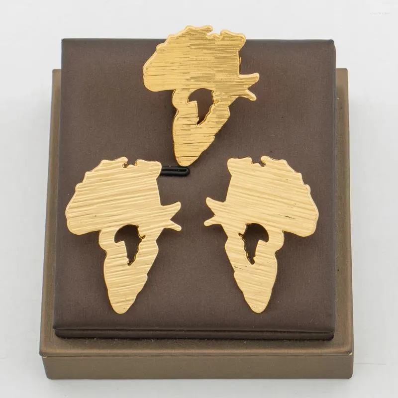 Colar brincos conjunto africano banhado a ouro e anel para senhoras mapa design parafuso prisioneiro dedo presentes de festa de noivado