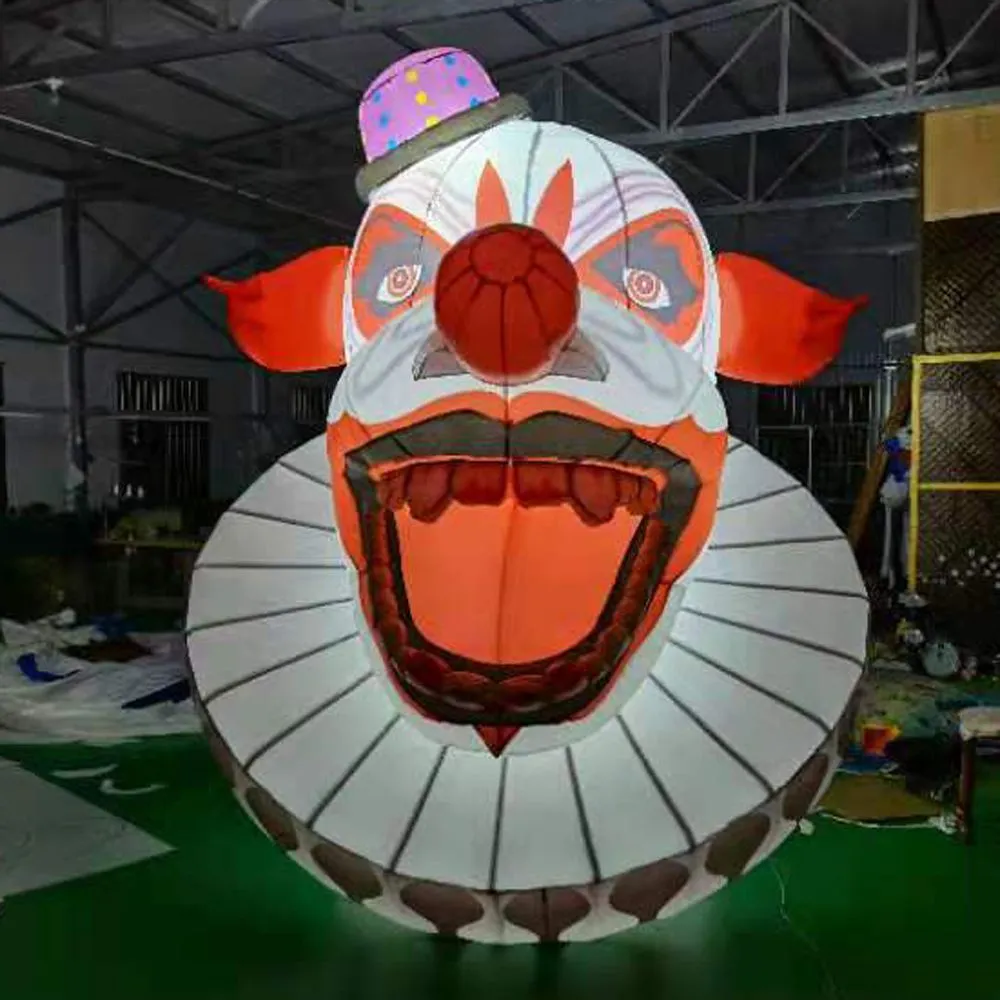 wholesale Customized Holiday Decorative Inflatable Evil Clown Head 4mH (13.2ft) with blower inflatables halloween ghost with LEDs Entrance Decoration