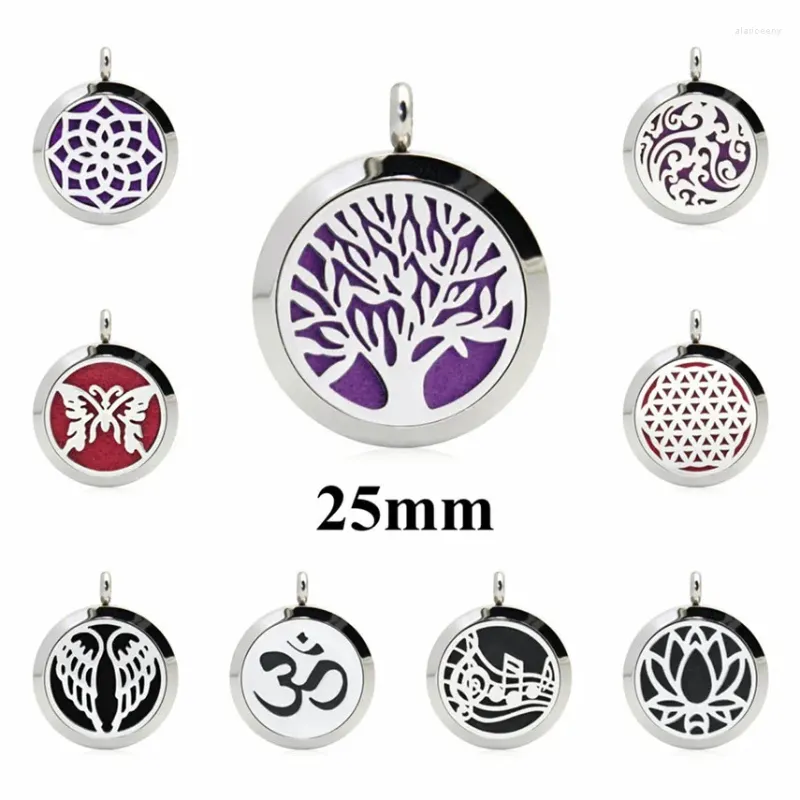 Pendant Necklaces Tree Of Life 25mm Polish Plain/Crystal 316L Stainless Steel Aroma Essential Oil Diffuser Locket Perfume Fit Necklace