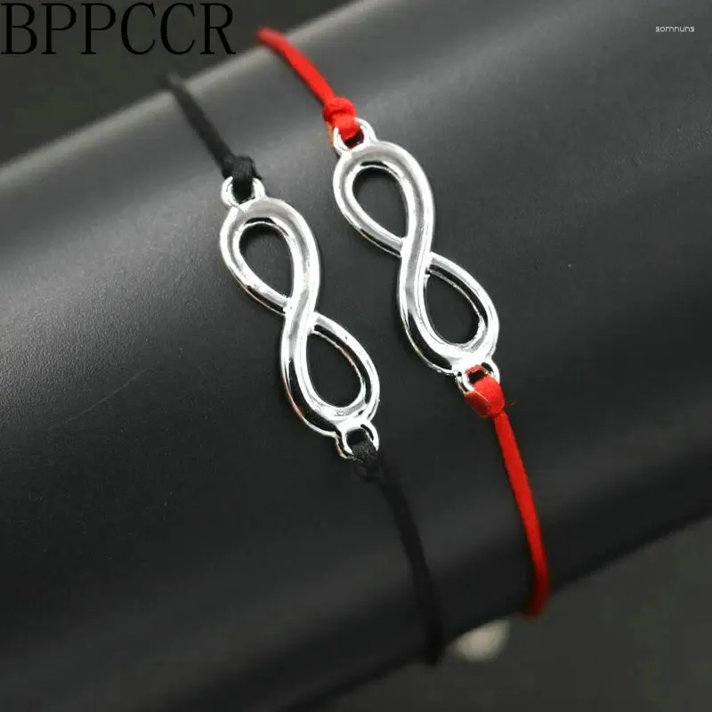 Bracelets de charme BPPCCR 2pcs / set Digital 8 Infinity Braid Bileklik Noir Rouge Mince Corde Fil Femmes Amoureux Pulseira Masculina