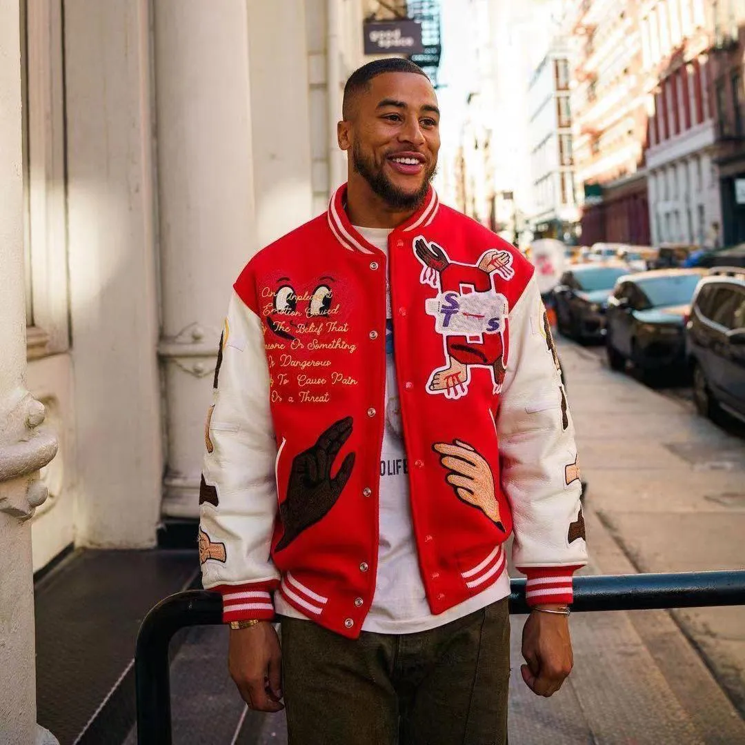 Embroidered Baseball Jacket Mens Varsity Letterman... From Bellezenas ...