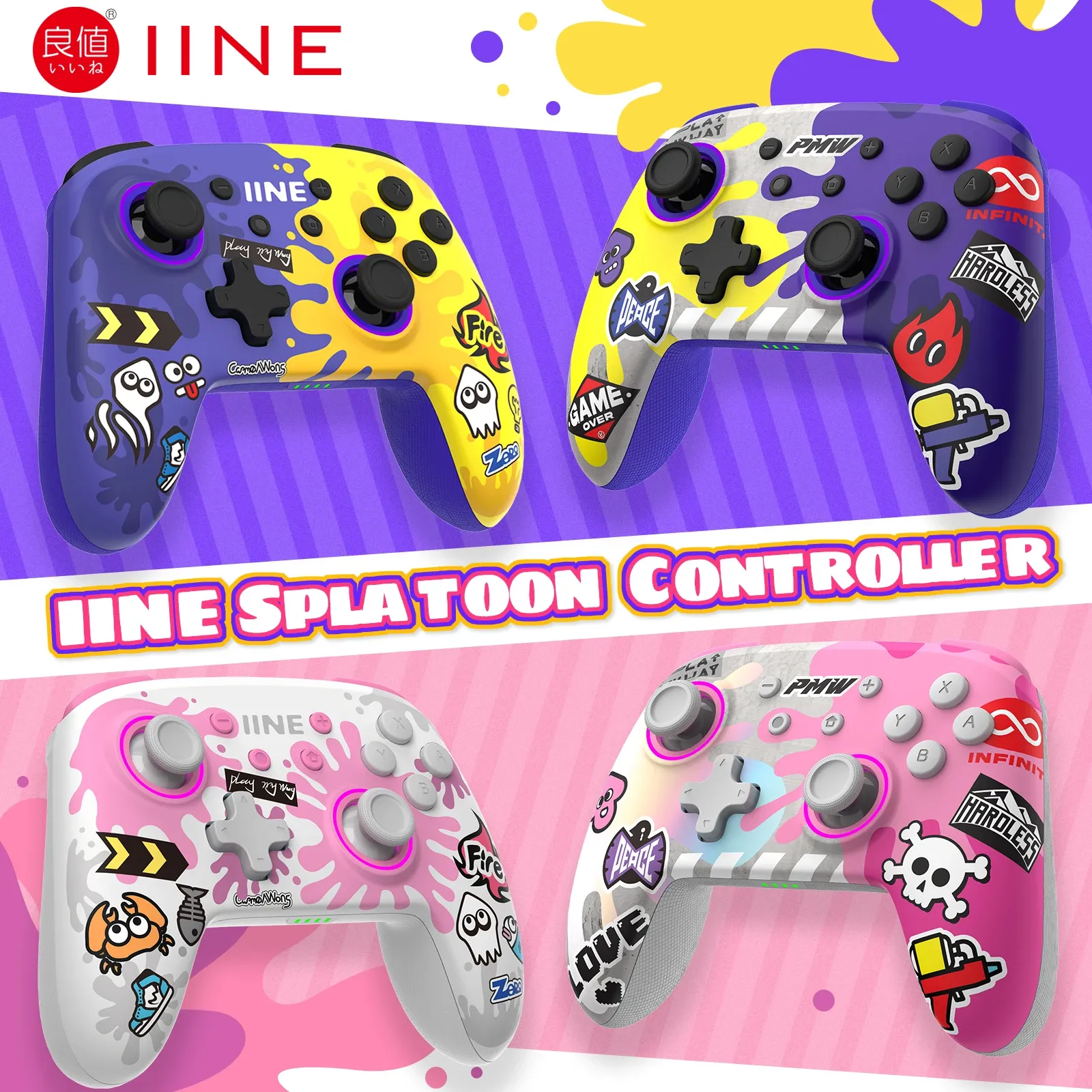 Gamepads Iine Wireless Controller استيقظ دعم NFC Amiibo متوافق مع Nintendo Switch/Switch Lite/Switch OLED