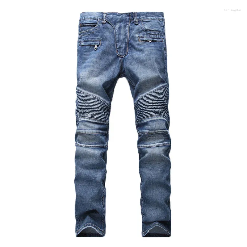 Jeans masculinos homens branco magro tamanho grande 28-42 europeu americano slim fit dobra tendência motocicleta motociclista calças jeans