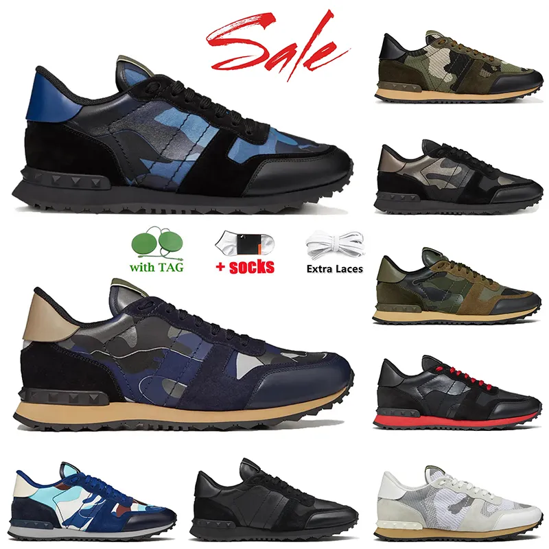 Haute qualité Rockrunner Camo Designer Chaussures Baskets Plates Top Cuir Camouflage Semelle En Caoutchouc Militaire Vert Triple Noir Blanc Gris OG Femmes Hommes Chaussures De Luxe Casual