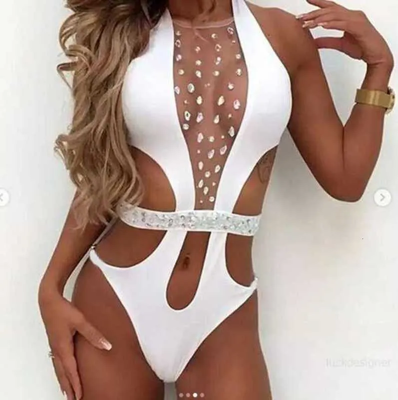 Designer Summer Deep V Crystal Swimwear Sexy Rhinestone Swim Suit Women Diamond Swimits Female Bodysuit Monokini DesignerBjwp