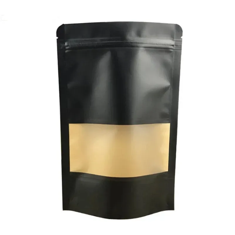 Stand up Black Paper Frosted Window Self seal Bag Resealable Snack Biscuit Coffee Gifts Heat Sealing Packaging Pouches LX5031