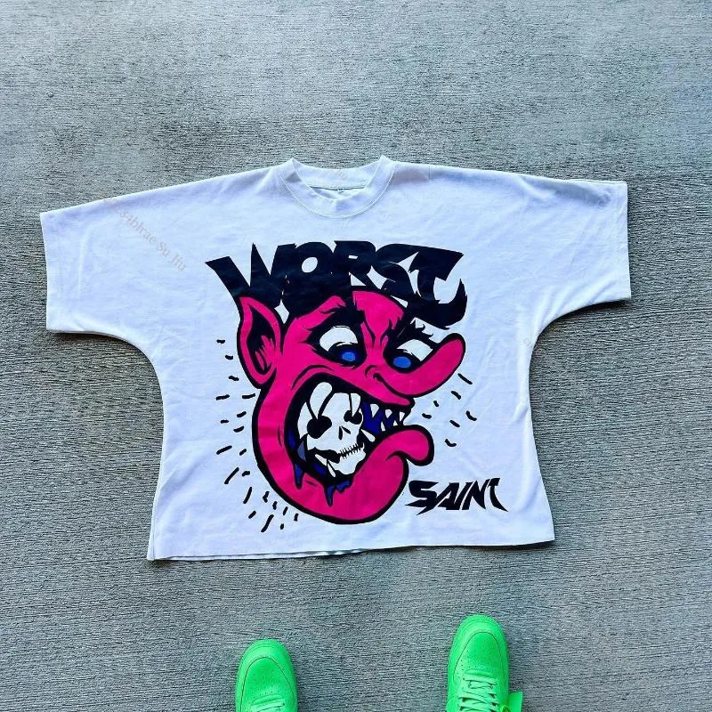 Férfi pólók, Kdis Little Devil Graffiti Hip Hop Nyomtatott Utcai Rövid Ujjú Póló Férfi Női Nyári Retro_voghion.com
