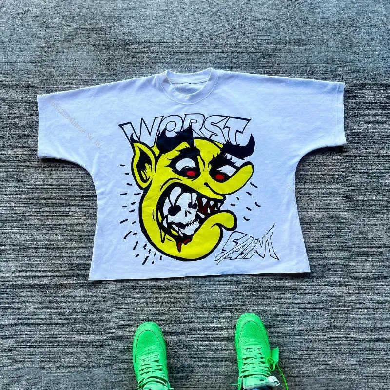 Férfi pólók, Kdis Little Devil Graffiti Hip Hop Nyomtatott Utcai Rövid Ujjú Póló Férfi Női Nyári Retro_voghion.com