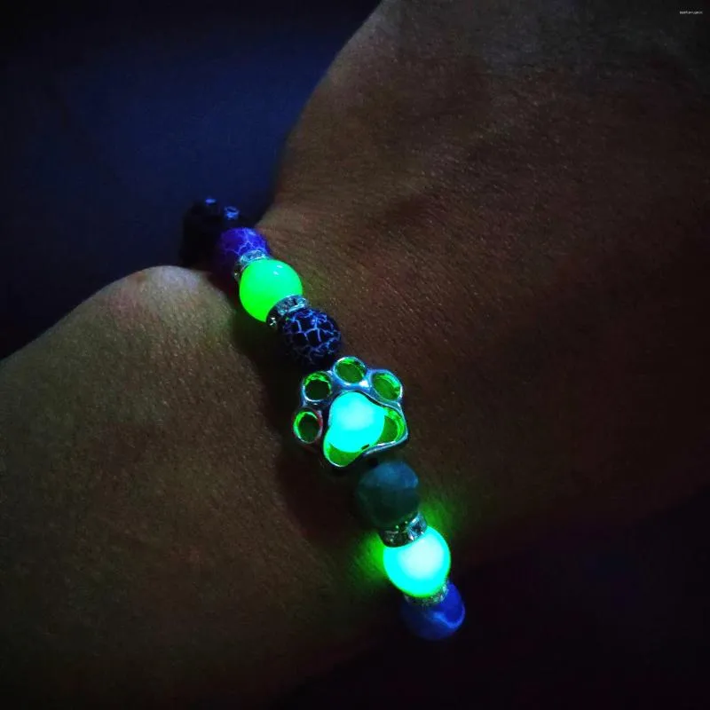 Charme Pulseiras Mulheres Fluorescência Elástica Pulseira Jóias Pedras Naturais Luminosas Brilhando No Escuro Em Forma De Cachorro