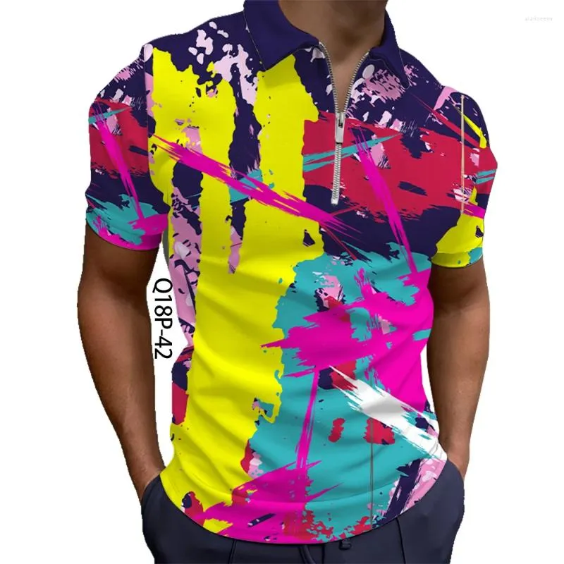Erkek Polos Spor Tarzı Kısa Kollu Polo T Shirts Erkek Giyim Polyester Nefes Alabilir Üstler 2024 Fermuar 3D baskılı