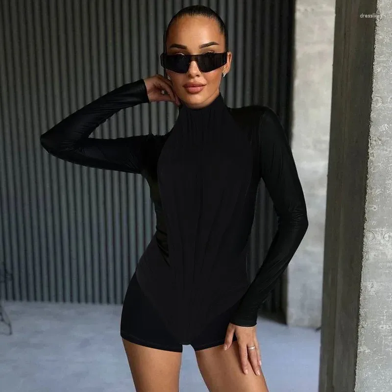 Maillots de bain pour femmes Cover Up Beach Femmes Robe de sortie pour 2024 Élégant Hiver Solide Couleur Slim Fit Zipper Combinaison à manches longues Spandex et