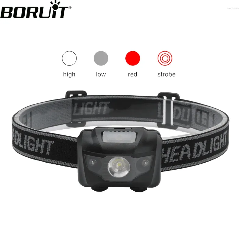 Headlamps BORUiT Red Light LED Mini Headlight 300LM AAA Battery Waterproof Head Flashlight Camping Hunting