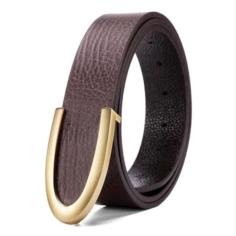 Men leather fashion personality young business leisure cowhide belt middle-aged smooth buckle A21258O
