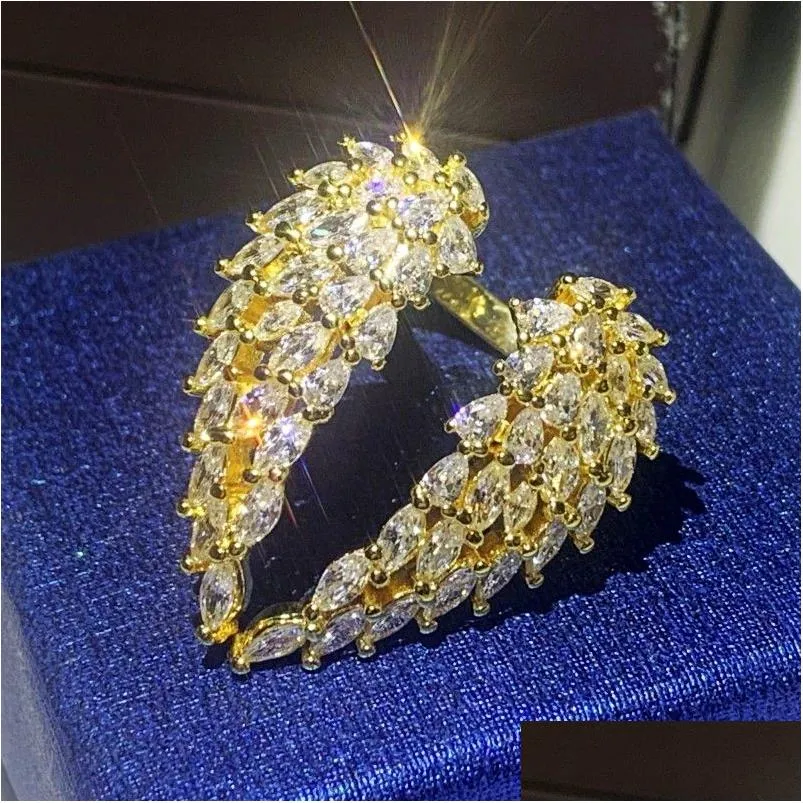 Wedding Rings 54Pcs Cz Arrival Top Sell Sparkling Luxury Jewelry Real 925 Sterling Sier Gold Fill Angle Wing Ring Open Adjustable Wo Dhcqh