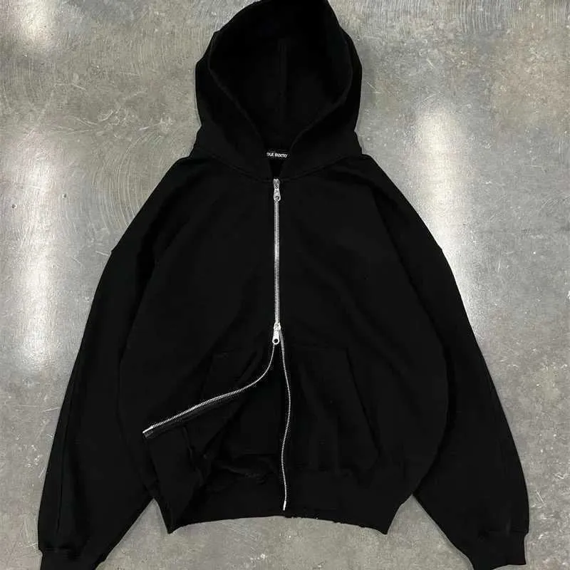 Erkek Hoodie Sweatshirt Sonbahar/Kış Yeni Baskı Minimalist İşlemeli İki Yönlü Fermuar Kapşonlu Büyük Boy L23116