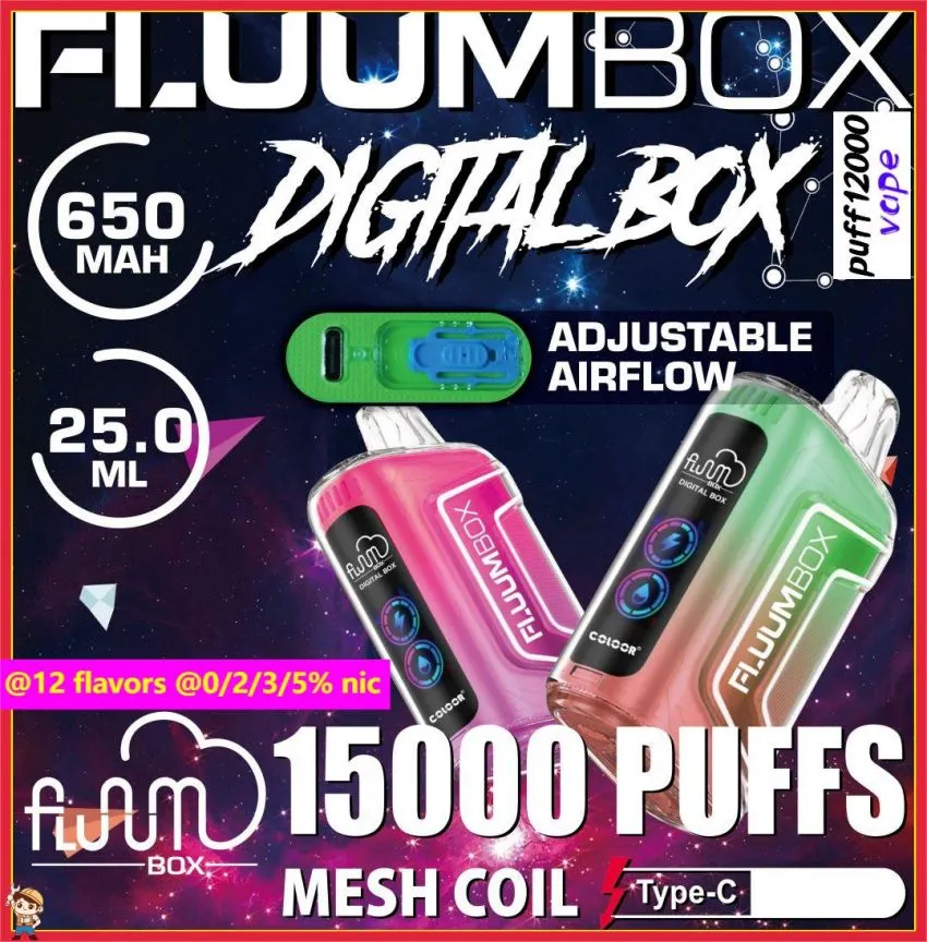 Oryginalne fluum cyfrowe pudełko 15000 dmuchy jednorazowe pasy pen z piórem e papieros z 650 mAh do ładowania baterii cewka o siatce 25 ml prefilled kapsułych dmuchy vapes