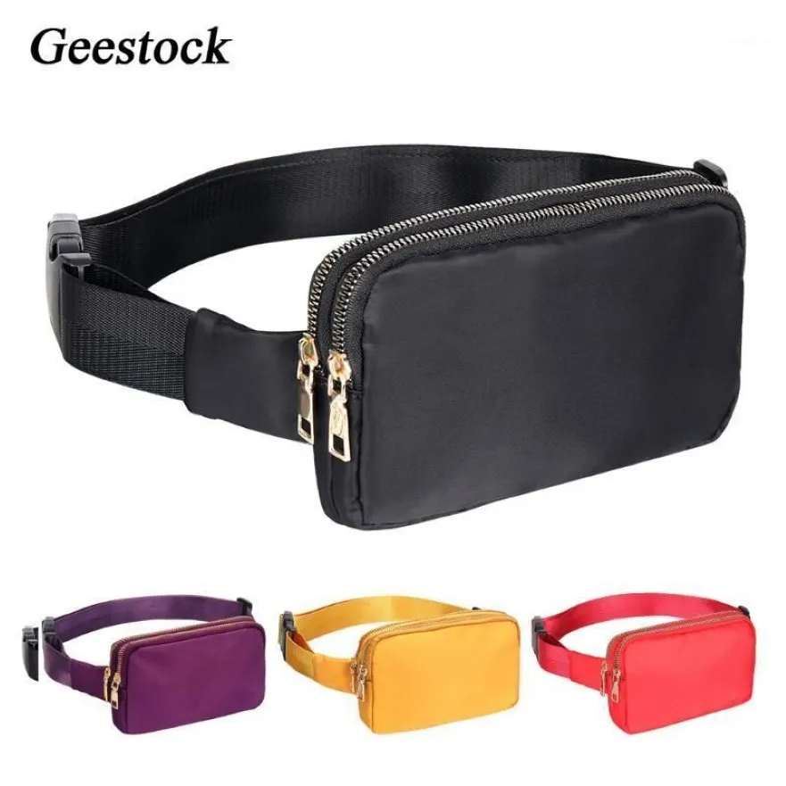 Geestock mulheres cinto sacos duplo zíper cintura pacote moda fanny pacote crossbody saco de telefone à prova dwaterproof água caso para shopping12450