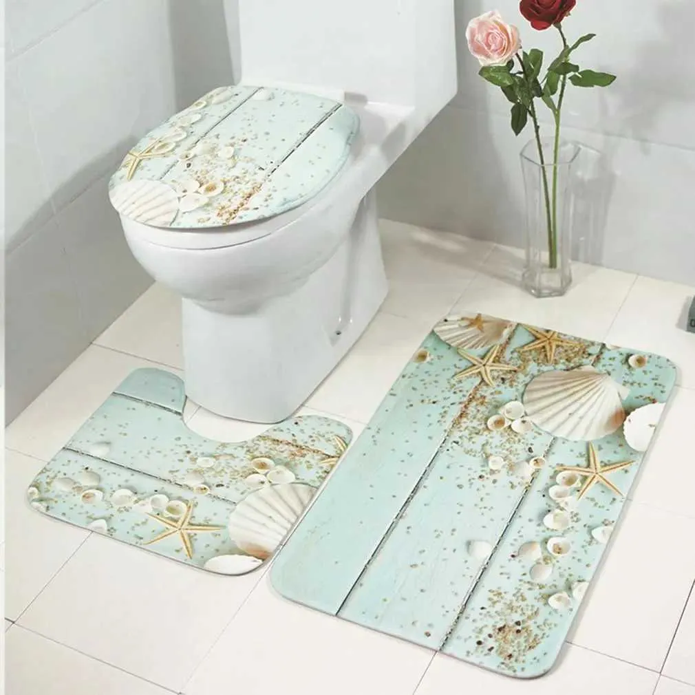 Bath Mats 3Pcs Bathroom Carpet Household Non-slip Mat Lid Toilet Cover Bathroom Accessories Bath Mat Set Superior Flannel Material